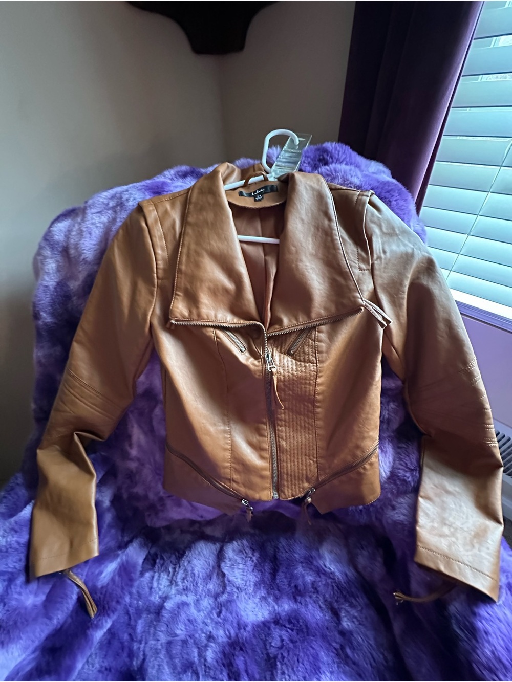 Lulu's Camel Brown Faux Leather Moto Jacket